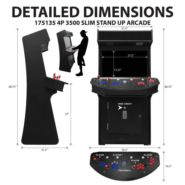 4 PLAYER SLIM STAND-UP ARCADE WITH TRACKBALL | 32" LCD MONITOR | 3500-4500 CLASSIC GAMES | INCLUDES 2 TALL STOOLS - Image 5