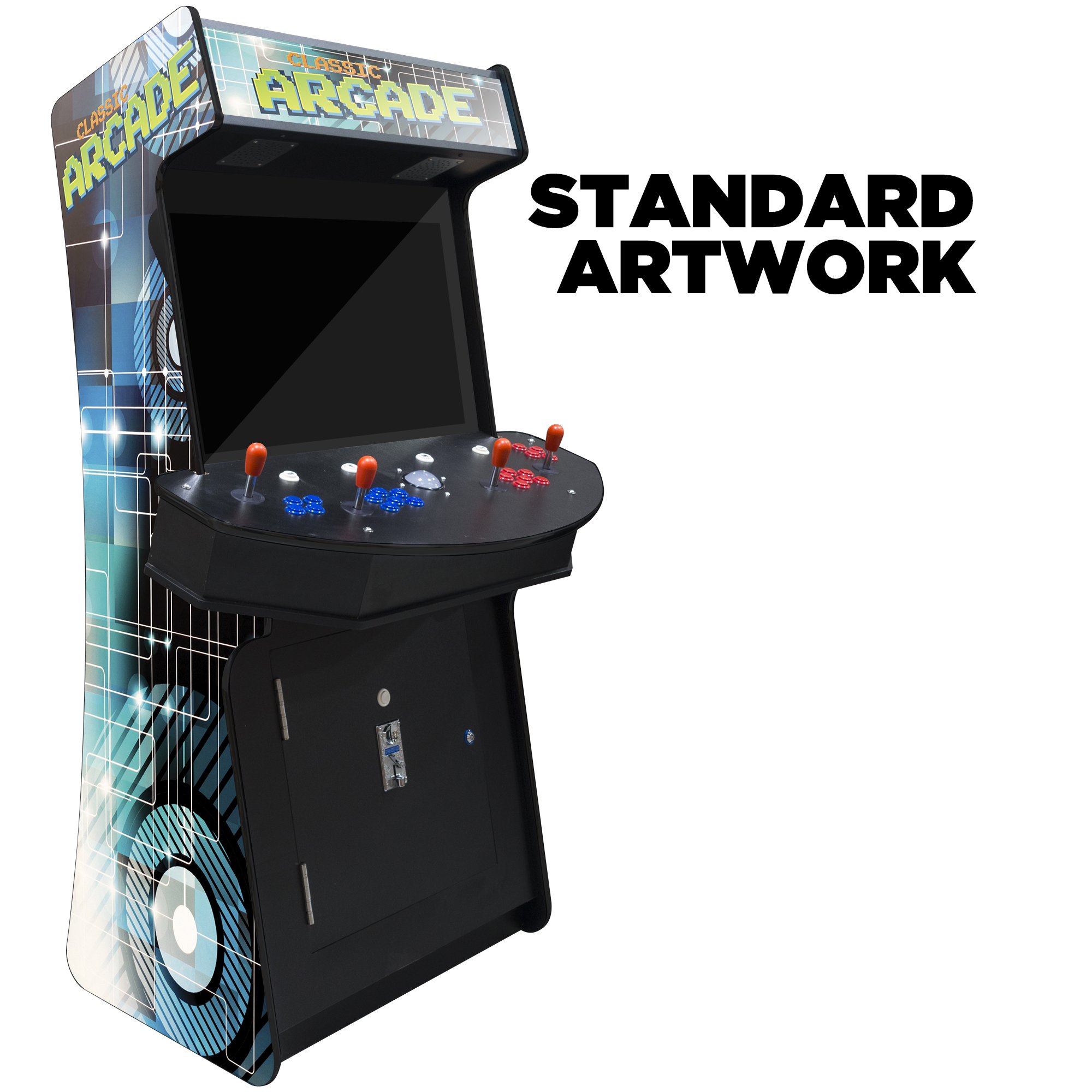 FULL-SIZED FOUR PLAYER UPRIGHT ARCADE GAME WITH TRACKBALL FEAT