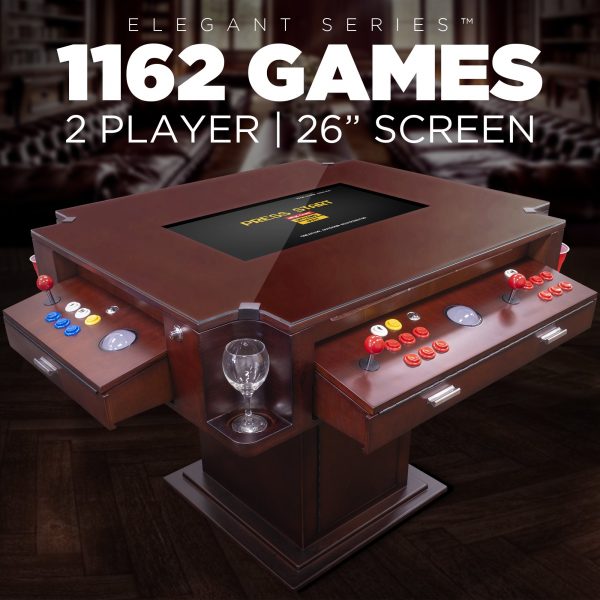 2 PLAYER 1162 GAMES 3-SIDED ELEGANT SERIES COCKTAIL ARCADE 26" LCD MONITOR WITH TRACKBALLS AND STOOLS INCLUDED