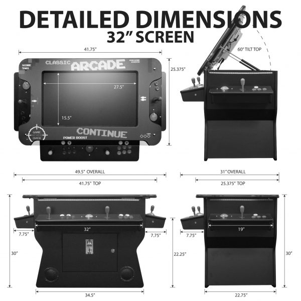 2 PLAYER 3 SIDED 26"-32" 1162-3500 TILT-SCREEN COCKTAIL ARCADE | STOOLS INCLUDED - Image 9