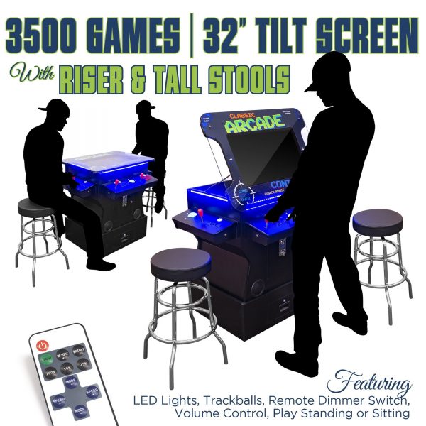 2 PLAYER 3 SIDED 26"-32" 1162-3500 TILT-SCREEN COCKTAIL ARCADE | STOOLS INCLUDED - Image 4