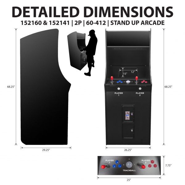 2 PLAYER STAND UP FULL SIZE | 60-412 GAMES 22" CLASSIC VIDEO GAME ARCADE | TRACKBALL | STOOLS INCLUDED - Image 2