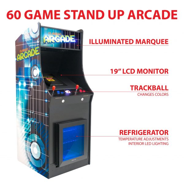 2 PLAYER STAND UP FULL SIZE | 60-3500 GAMES | CLASSIC VIDEO GAME ARCADE WITH BUILT IN REFRIGERATOR | TRACKBALL | STOOLS INCLUDED - Image 5