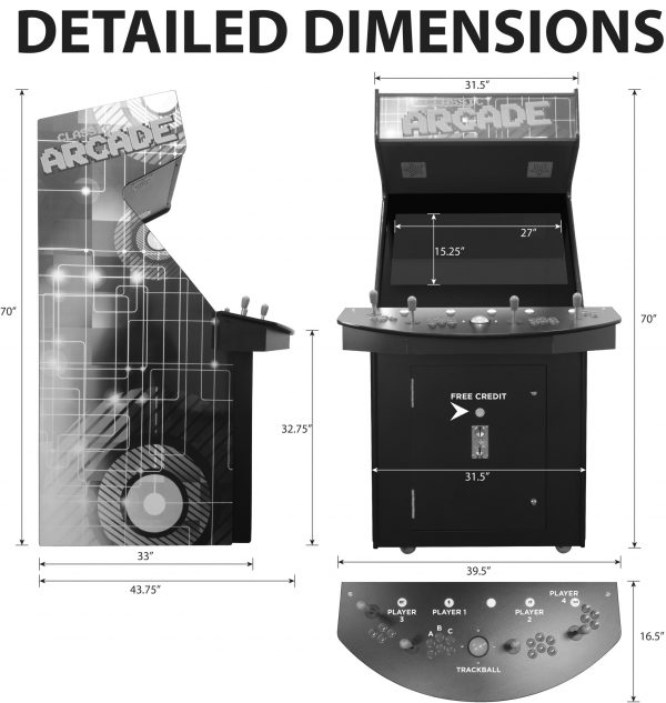 4 PLAYER STAND UP FULL SIZE | 3500-4500 GAMES | 32" CLASSIC VIDEO GAME ARCADE | TRACKBALL | STOOLS INCLUDED - Image 2