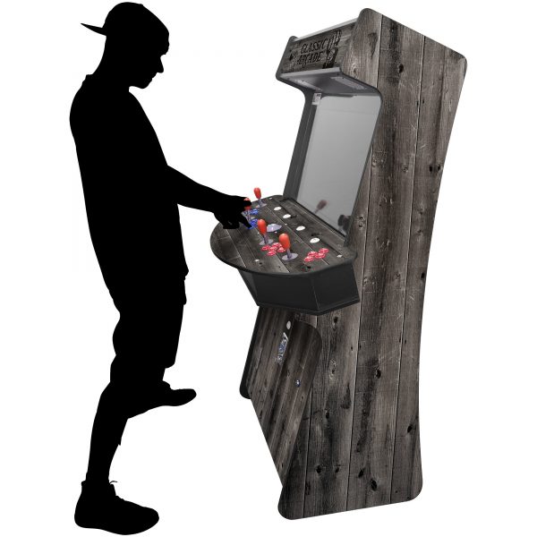 4 PLAYER SLIM STAND UP ARCADE WITH TRACKBALL | WOODGRAIN EDITION | 3500-4500 CLASSIC GAMES | 32" LCD MONITOR | INCLUDES 2 TALL STOOLS - Image 4