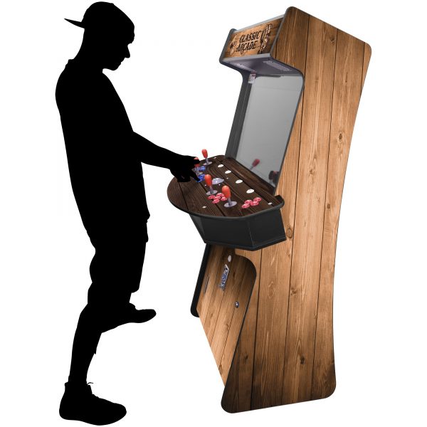 4 PLAYER SLIM STAND UP ARCADE WITH TRACKBALL | WOODGRAIN EDITION | 3500-4500 CLASSIC GAMES | 32" LCD MONITOR | INCLUDES 2 TALL STOOLS