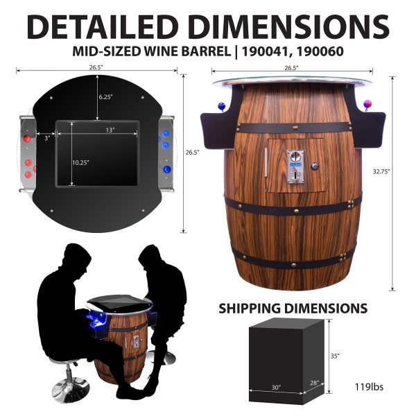 2 PLAYER MID-SIZE WINE BARREL PUB STYLE ARCADE - Image 7
