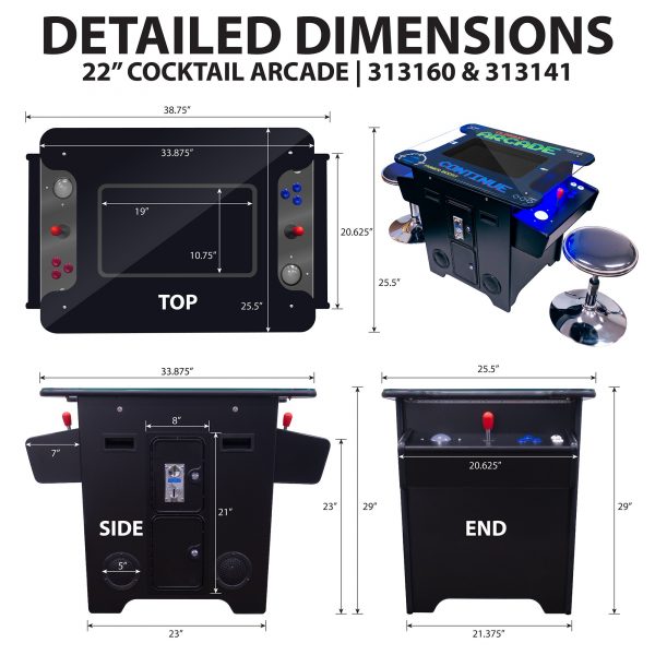 2 PLAYER | 60-412 GAMES | 22" SCREEN | COCKTAIL ARCADE WITH TRACKBALL | STOOLS INCLUDED - Image 6