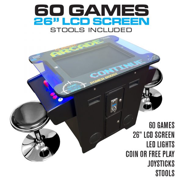 2 PLAYER | 60-412 GAMES | 26" SCREEN | COCKTAIL ARCADE WITH TRACKBALL | STOOLS INCLUDED - Image 3
