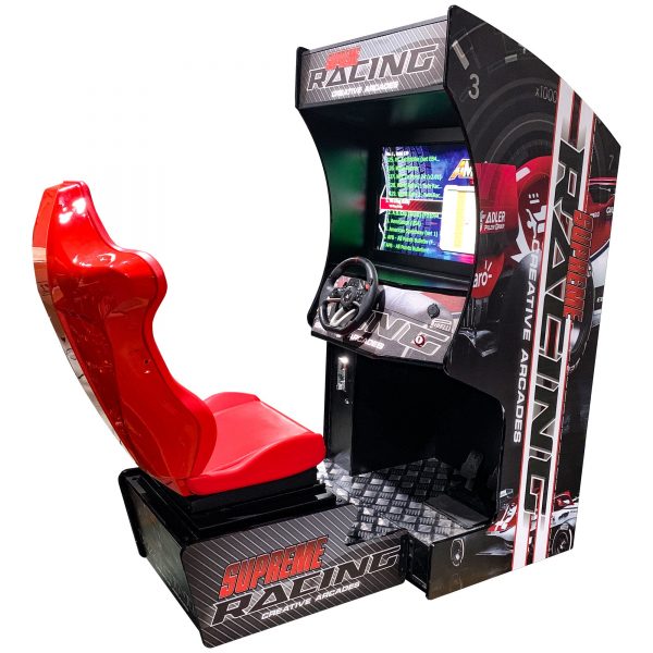 RACING SIT DOWN ARCADE MACHINE | 129 RACING GAMES | 32" LCD MONITOR | AUTHENTIC STEERING WHEEL & PEDALS - Image 3