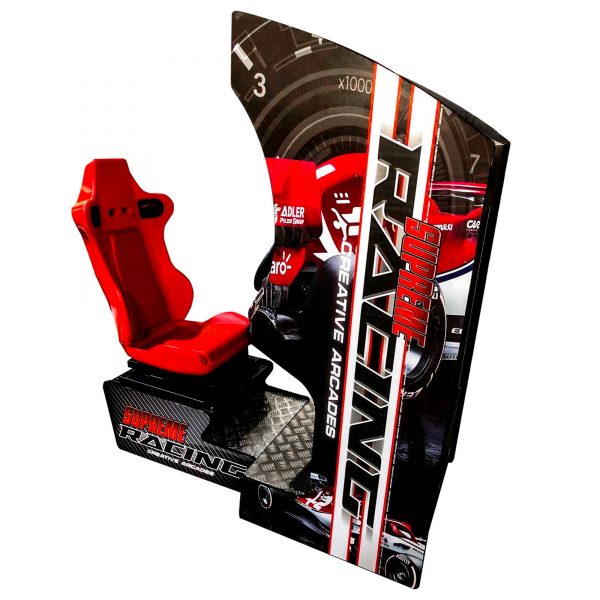 RACING SIT DOWN ARCADE MACHINE | 129 RACING GAMES | 32" LCD MONITOR | AUTHENTIC STEERING WHEEL & PEDALS - Image 4