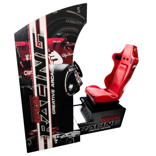 RACING SIT DOWN ARCADE MACHINE | 129 RACING GAMES | 32" LCD MONITOR | AUTHENTIC STEERING WHEEL & PEDALS - Image 5