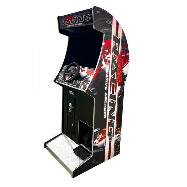 RACING STAND-UP ARCADE MACHINE | 129 RACING GAMES | 27" LCD MONITOR | AUTHENTIC STEERING WHEEL & PEDALS