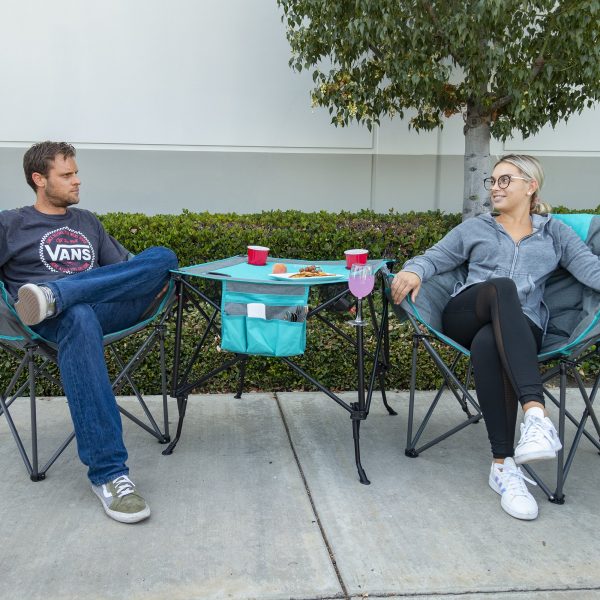 TWO-HEIGHT FOLDING WINE TABLE - TEAL/GRAY - Image 2