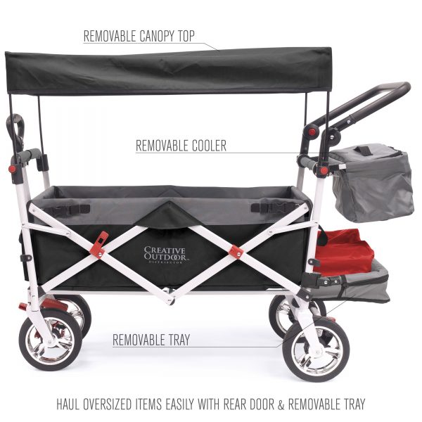 PUSH PULL SILVER SERIES PLUS FOLDING WAGON STROLLER WITH CANOPY | BLACK