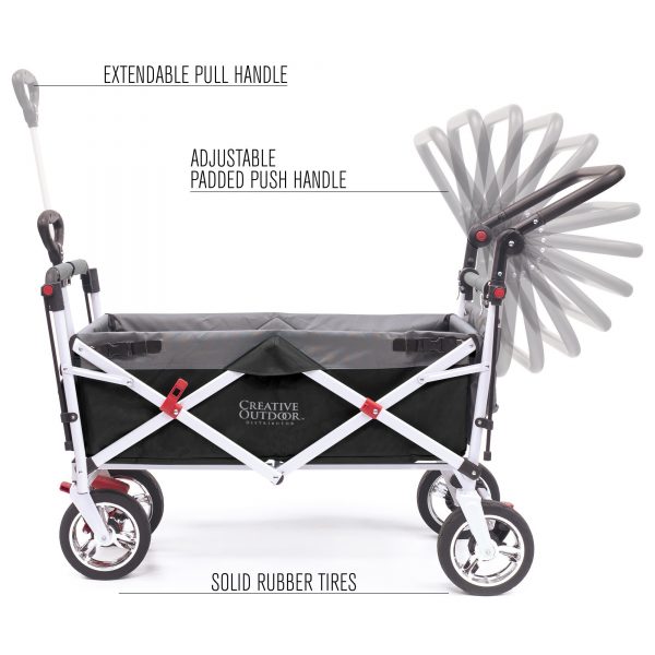 PUSH PULL SILVER SERIES PLUS FOLDING WAGON STROLLER WITH CANOPY | BLACK