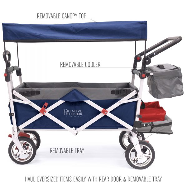 PUSH PULL SILVER SERIES PLUS FOLDING WAGON STROLLER WITH CANOPY | NAVY BLUE