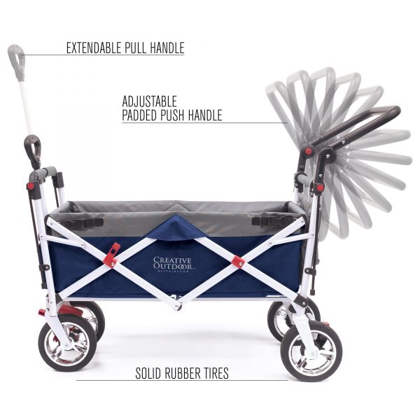 PUSH PULL SILVER SERIES PLUS FOLDING WAGON STROLLER WITH CANOPY | NAVY BLUE