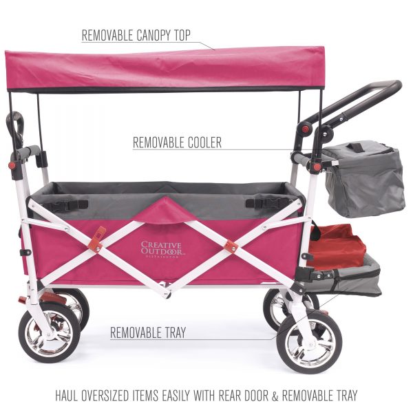 PUSH PULL SILVER SERIES PLUS FOLDING WAGON STROLLER WITH CANOPY | PINK
