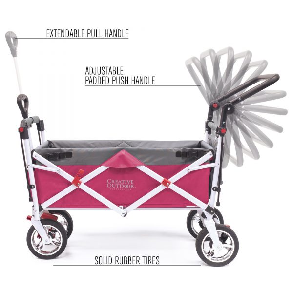 PUSH PULL SILVER SERIES PLUS FOLDING WAGON STROLLER WITH CANOPY | PINK