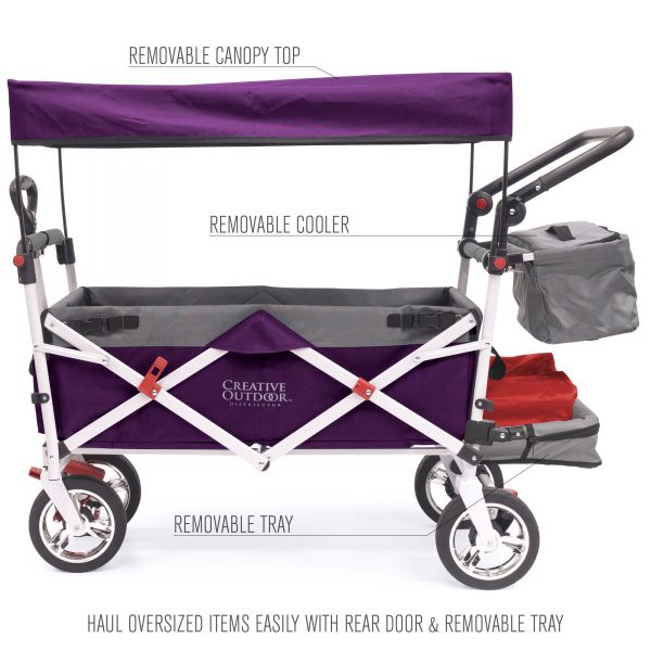 PUSH PULL SILVER SERIES PLUS FOLDING WAGON STROLLER WITH CANOPY | PURPLE