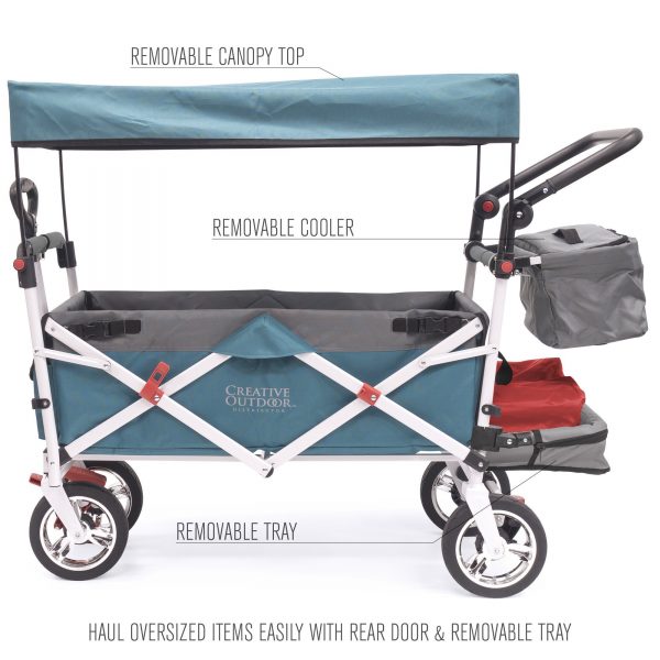 PUSH PULL SILVER SERIES PLUS FOLDING WAGON STROLLER WITH CANOPY | TEAL