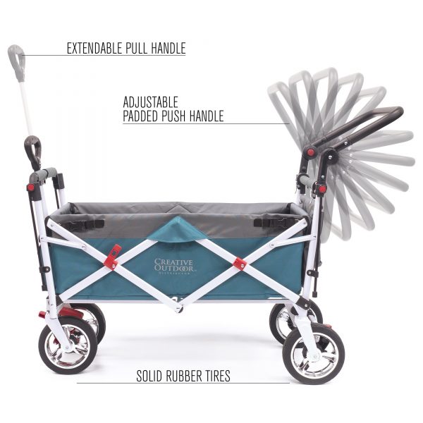 PUSH PULL SILVER SERIES PLUS FOLDING WAGON STROLLER WITH CANOPY | TEAL